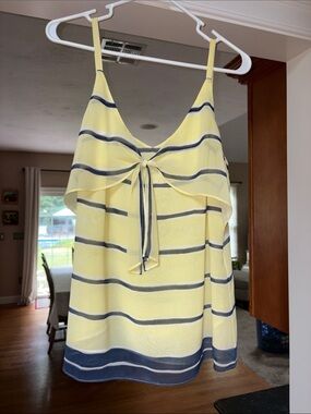 CAbi Yellow and Navy Striped Tie-Front Camisole